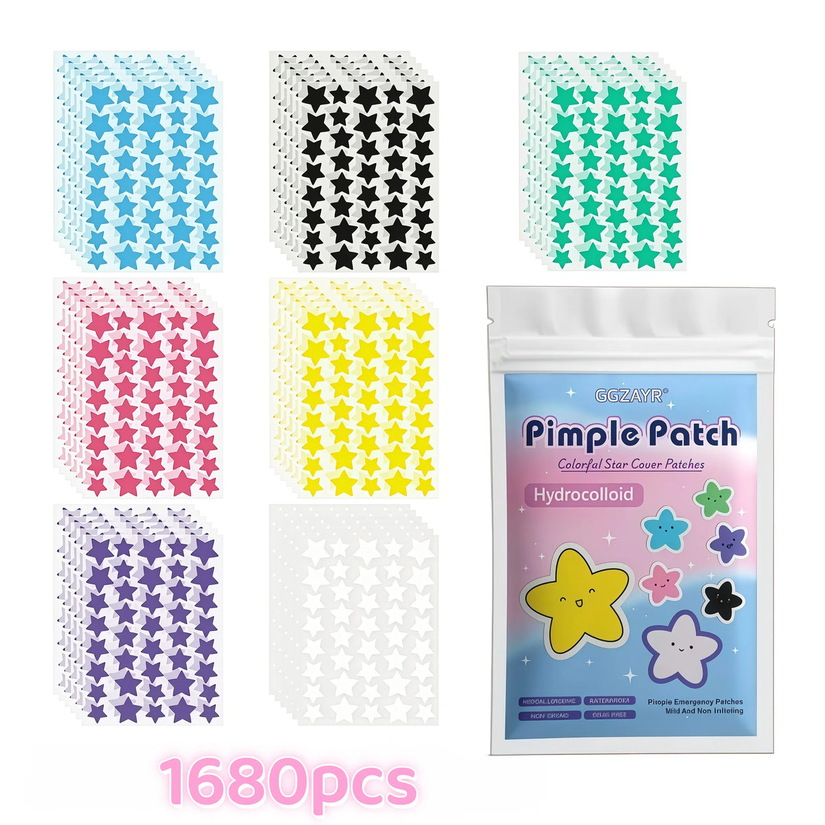 Patchs Anti-Boutons Étoiles – Hydrocolloïde 7 Couleurs
