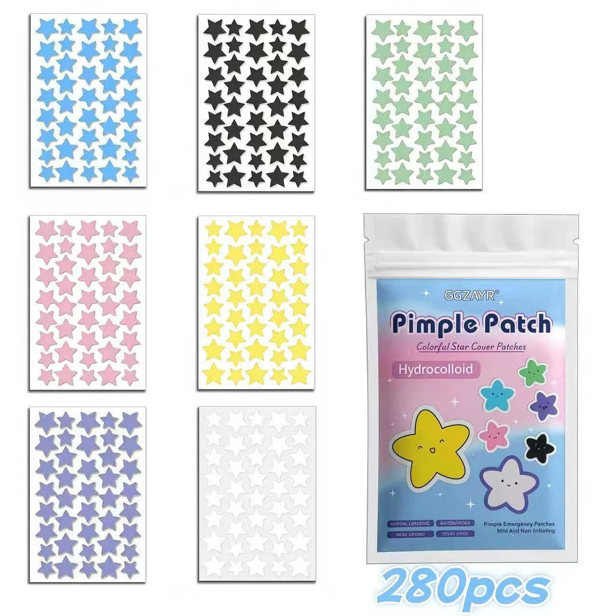 Patchs Anti-Boutons Étoiles – Hydrocolloïde 7 Couleurs