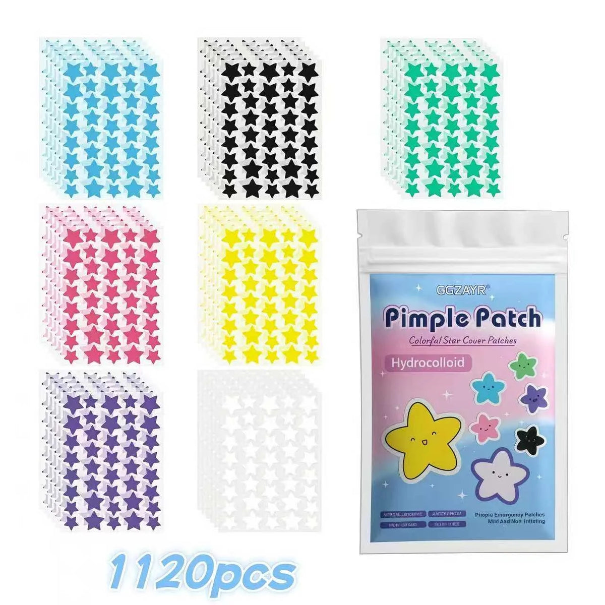 Patchs Anti-Boutons Étoiles – Hydrocolloïde 7 Couleurs