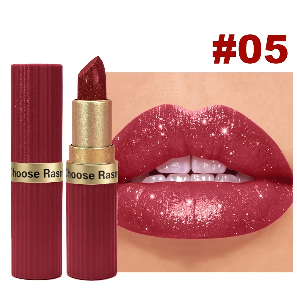 Rouge à Lèvres Nacré Diamant – Fini Glitter Waterproof