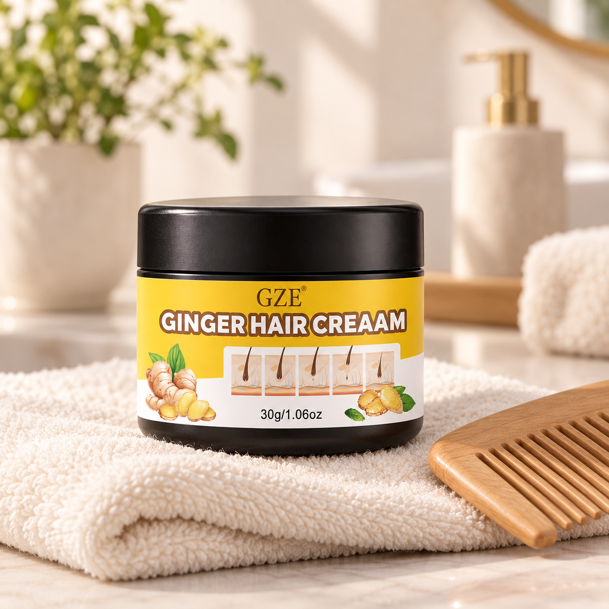Crème Capillaire au Gingembre – Densité & Vitalité